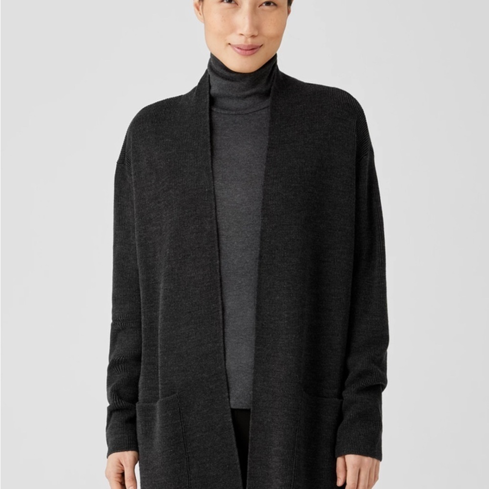 Eileen Fisher Black Cardigan Sweater Open Front by 100% wool